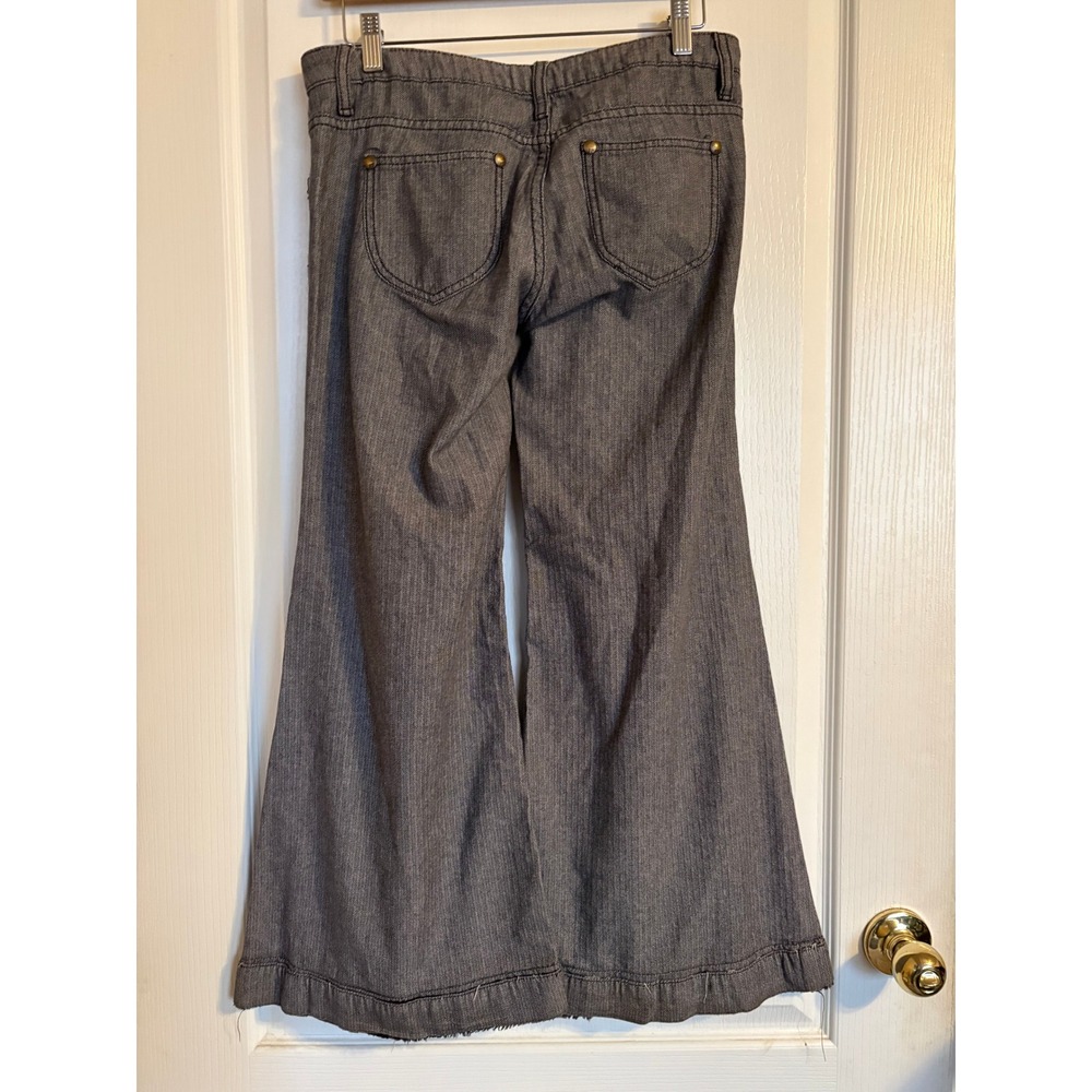 Free People Herringbone Wide Leg Flare Pants Grey‎ Cotton Trousers Size 27 Boho - Picture 2 of 7